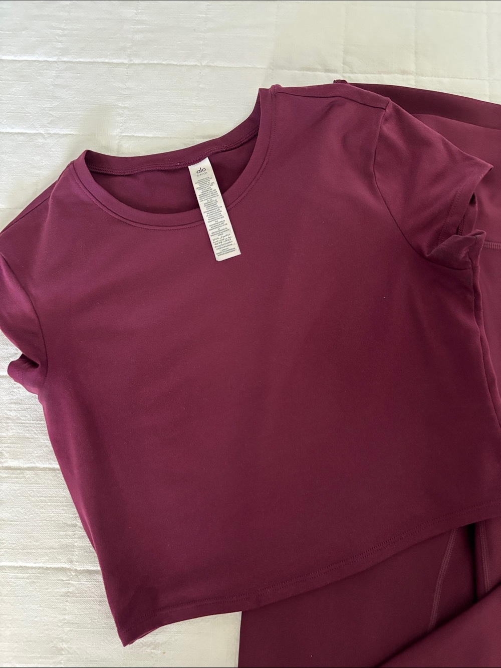 ALO Yoga Women's Crop Top and Leggings Set in Burgundy - Picture 2 of 4